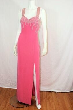 Oleg Cassini Pink Crystal Beaded Formal Gown Dress